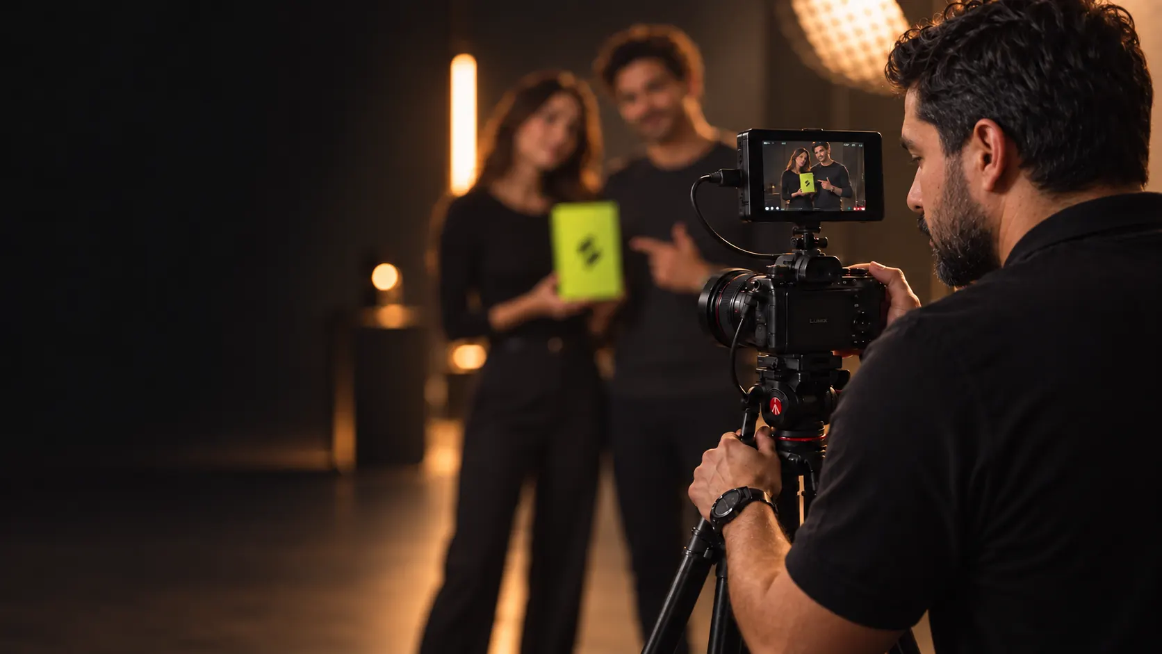 André Giraldo dirige una producción audiovisual para una campaña publicitaria en Ecuador